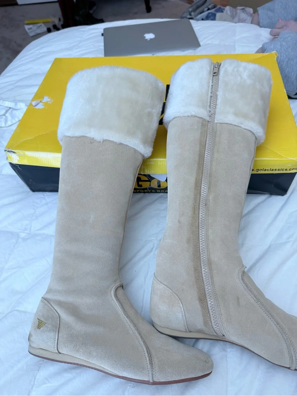 Gola Beige Suede Over-the-Knee Boots